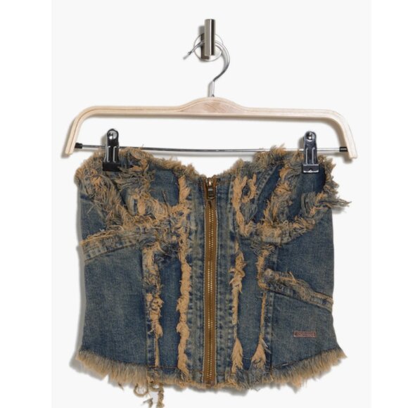 Urban Outfitters BDG Frayed Edge Strapless Sweatheart Neck Denim Corset M - Picture 3 of 8